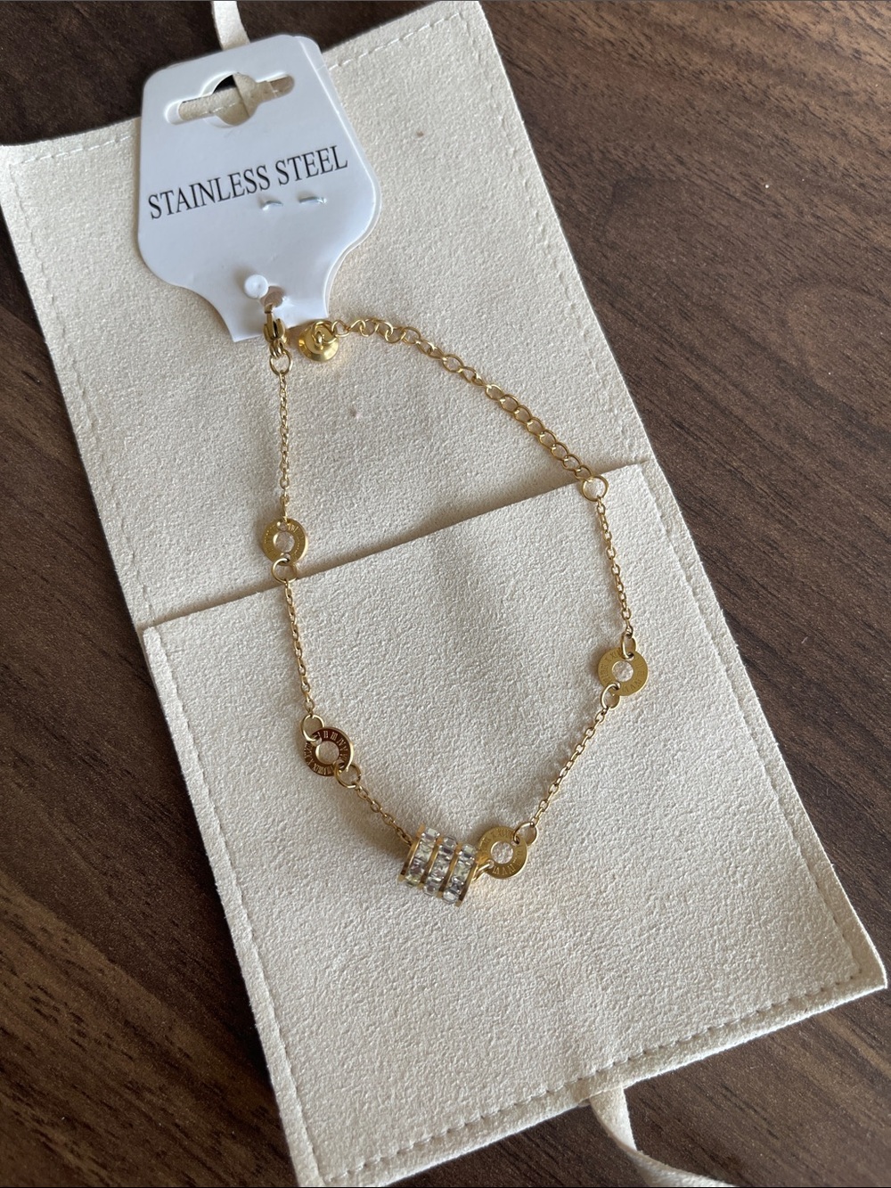 Stainless Steel Gold-Tone Circle Pendant Bracelet